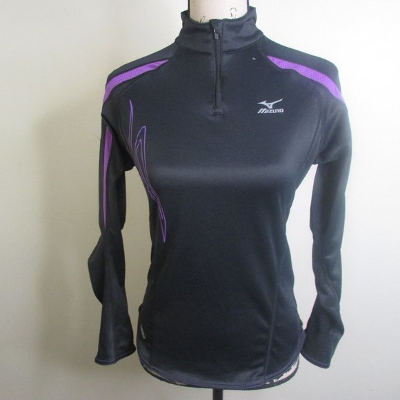 Mizuno Pullover Top Jacket S Black Purple Long Sle - Picture 1 of 13